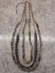 3 Strand Goldtone Faux Jade Necklace 22″, 20″ & 18″