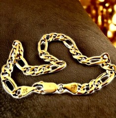 OTC Vintage Italy 14K Gold Figaro Link Chain 9″ Bracelet 9.6 grams Signed