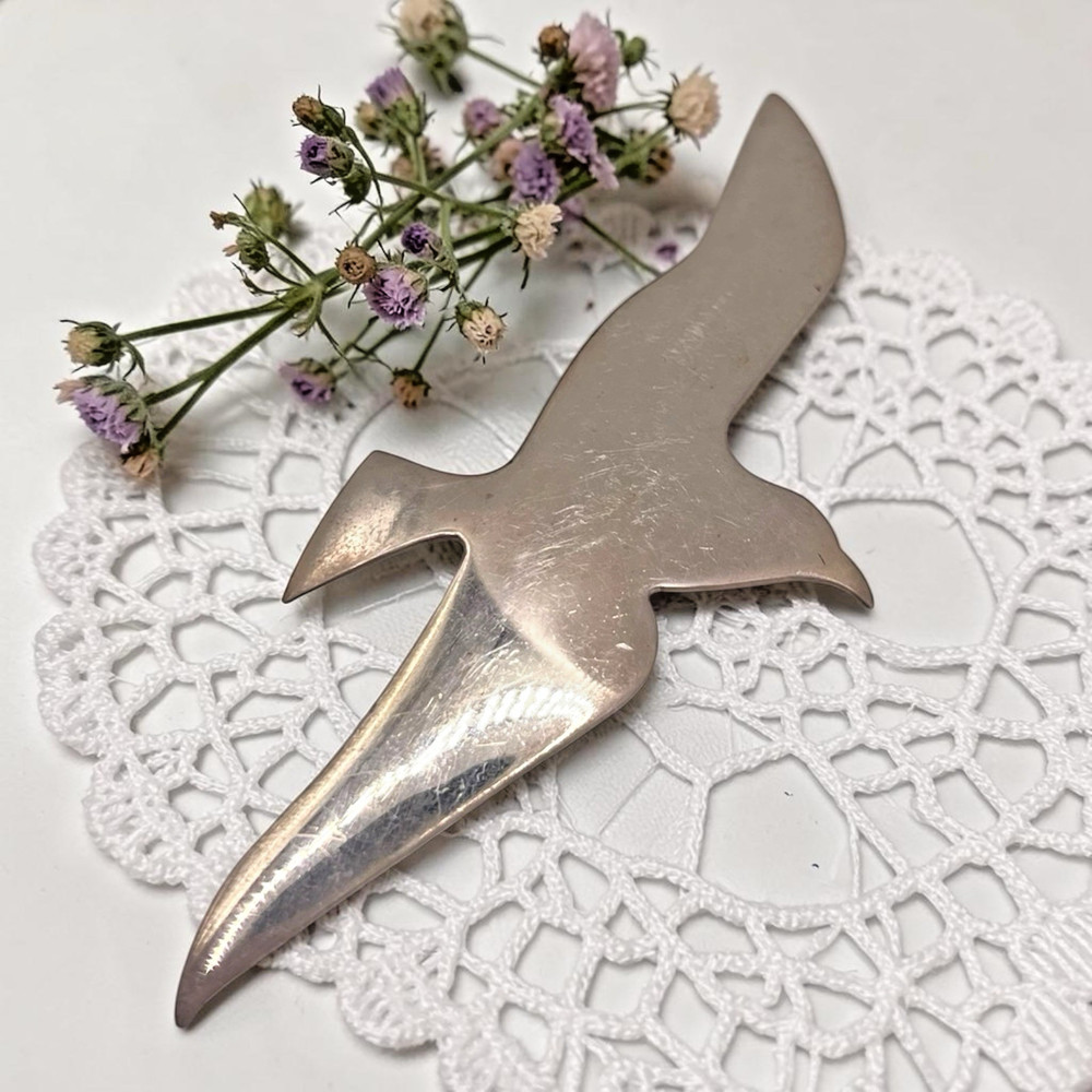 Vintage International Sterling Silver 925 Seagull Bird Brooch Pin Pendant, 3.25″