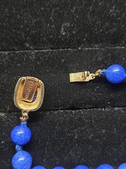 Vintage Marvella Signed Blue Round Ball Glass Bead Necklace W/ Gold Plated Clasp
