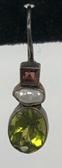 Vintage Sterling Silver 925 Tested Faux Peridot Rice Pearl Pierced Earrings