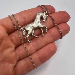 Vintage USSR 916 Silver Horse Pendant Necklace Soviet Armenian Jewelry 1980 6.9g