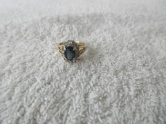 GORGEOUS~~[ 14k Yellow Gold GF ] Espo Dark Blue Sapphire Ring +CZS~~SIZE 5.25