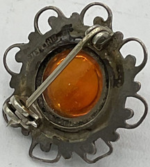 Vintage 7/8-inch Cobochon Filigree Brooch Pin Marked Sterling Silver Romantic