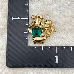 Vintage Trifari Heraldic Lion Earring Green Stone SINGLE Clip On REPURPOSE 1″