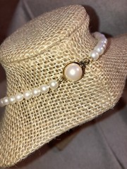 Carol Lee Knotted Single Strand Faux Pearl Clasp Necklace Gold Tone Signed