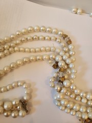 Unsigned Miriam Haskell Vintage 4 Strand Faux Pearl Necklace Gold Mesh Bow Flaws