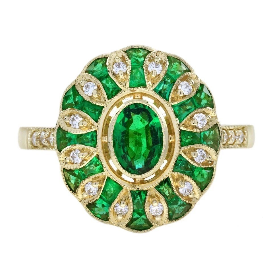 3Ct Art Deco Style Lab Created Diamond Emerald Engagement 14K Gold Finish Ring