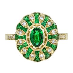 3Ct Art Deco Style Lab Created Diamond Emerald Engagement 14K Gold Finish Ring