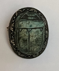 Large Antique 1920’s? Egyptian Blue Scarab and Silver Pin