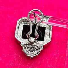 Vintage EXP Signed Silver Tone Earrings Black Stone Square Cut Grape Rectangle