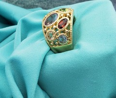 Silver Vermeil WIDE Multi-Gemstone Band-Sterling Silver-Gold Plated-Over 1tcw