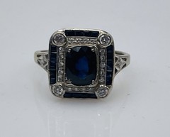 Antique 18k White Gold Art Deco Sapphire & Diamond Ring Size 5.5