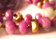 Vtg in2 Amethyst Pendant Charoite Aventurine Goldtone Beaded Necklace 31/33″