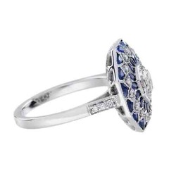 3Ct Art Deco Style Lab Created Diamond & Sapphire Floral 14K White Gold FN Ring