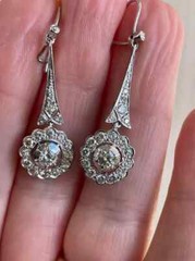 Art Deco Style Round Lab Created Diamond 14K White Gold FN Drop/Dangle Earrings