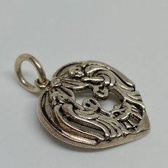 Vintage 925 Sterling Silver Valentine’s Day Heart With Angels Love Pendant