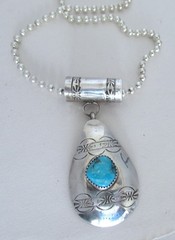 NAVAJO? STERLING PENDANT NECKLACE by AT, 2 1/2 INCHES PENDANT, 19 INCHES CHAIN