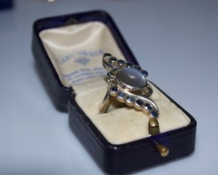 Vintage Moonstone & Sapphire Large Statement Ring in Palladium Bypass Design Cey