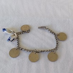 Vintage 1950-1970 Netherlands 10 Cent Coins Charm Bracelet Dutch Clogs 6″