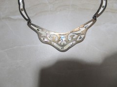 VINTAGE ALPACA SILVER MEXICO CRESCENT NECKLACE ABALONE SHELL