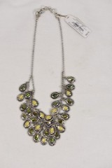 Vtg Y25 BOHO Lucky Brand Necklace Silver Tone Green Yellow Semi Precious Accents