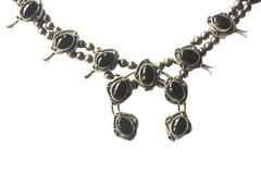 Vintage Silver Tone Black Onyx Squash Blossom Statement 24in Western Nickle