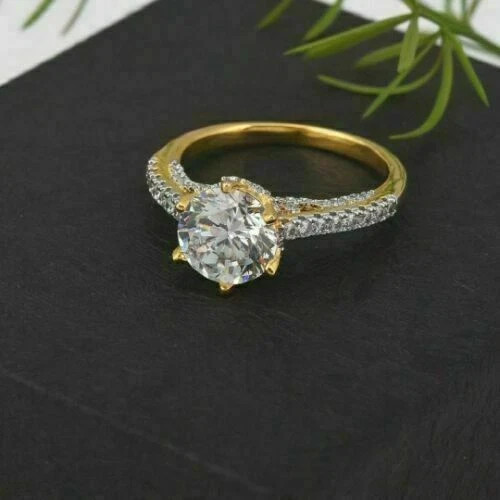 1.00Ct Lab Created Round Diamond Engagement Wedding Ring 14k Yellow Gold Finish