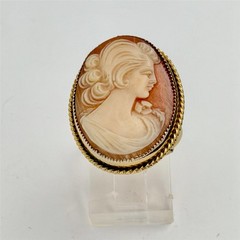 Vintage JMS 12K G.F. Large Carved Shell Cameo Adjustable Ring Currently Sz 6.25