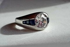 2.50CT White Round Cut CZ & Blue Art Deco Vintage Style Wedding 925 Silver Ring