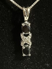 Black and Crystal Rhinestone Pendant and Earring Set with AGI 925 Box Link Chain