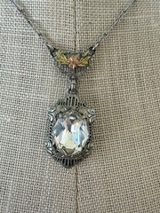 Antique 1920s White Co. Lavaliere Pendant Necklace Clear Crystal Silver/Gold ton
