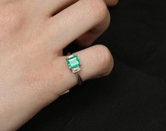 0.96ct GIA Colombian Untreated No Oil Emerald & Diamond Platinum Ring Size 5.75