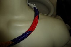 #152A NECKLACE WRAP AROUND NECK BLUE WHITE GREEN RED YELLOW MICRO SEED BEADS