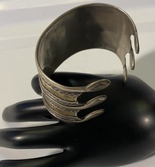 Turkmen Tekke Silver Gilt Wide Cuff Ethnic Tribal Ornate Adjustable Bracelet