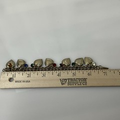 Vintage Heart Charm Bracelet Rhinestone Gold Tone Link Multicolor Retro Jewelry