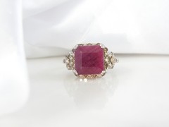 Vintage Sterling Silver 925 Raw Natural Ruby Diamond Ring Size 6