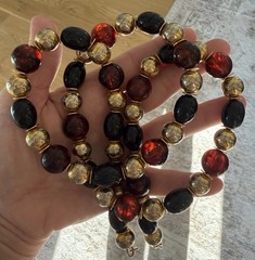 Vintage Yves Saint Laurent YSL Root Beer, Black & Gold Tone Bead Necklace 32”