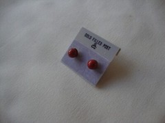 VINTAGE 1970s CLASSIC RED JASPER 6MM BALL GOLD FILLED POST STUD EARRINGS