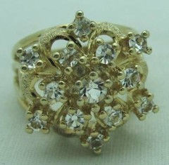BEAUTIFUL VINTAGE ESTATE WHITE STONE STERLING SILVER VERMEIL SNOWFLAKE RING, 8