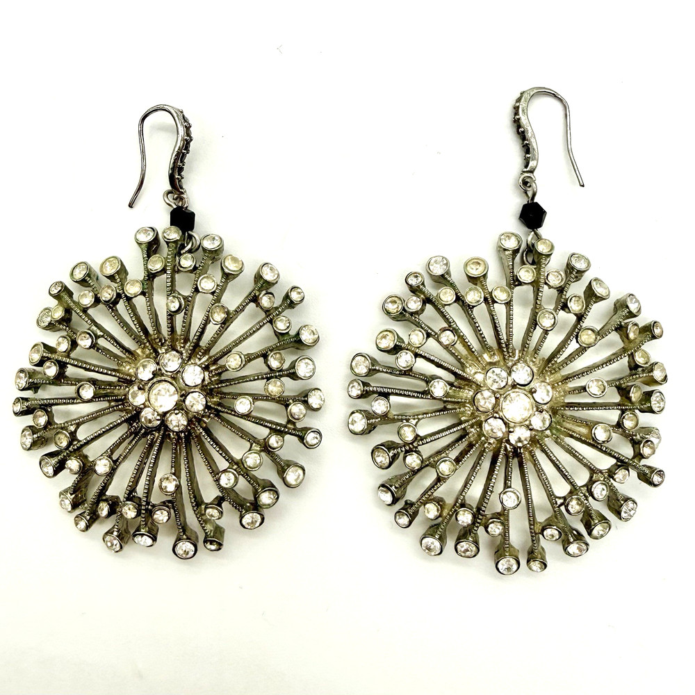 ZOE & SYD Silver Tone Starburst Dangle Earrings Statement Clear Rhinestones VNTG