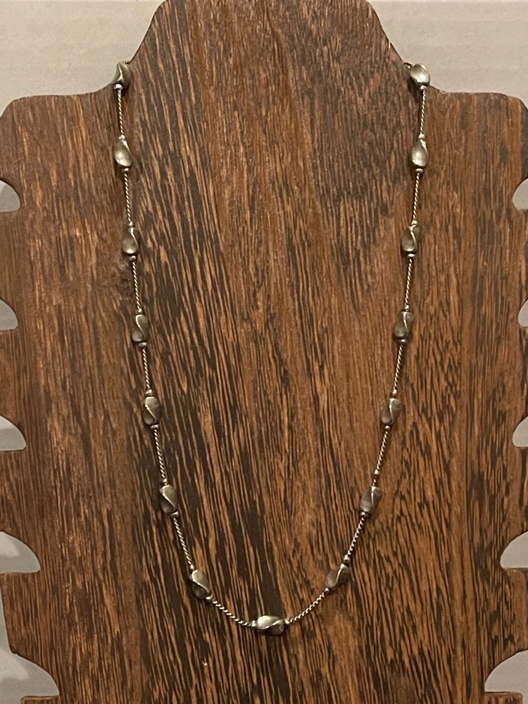 Revlon Vintage Necklace With Station Twisted Beads Antiqued Silver Tone Signed
