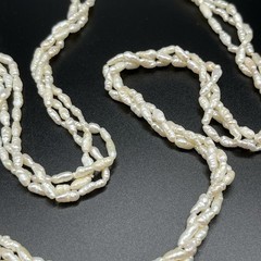 Vintage Freshwater Rice Pearl Necklace 3 Strand Twisted 28 in