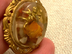 vintage cherub cupid dried rose flower pin ornate frame pin brooch 40s 50s