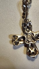 Vintage Premier Designs Necklace Flower Pendant Cross Gold Silver Toned Signed