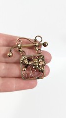 Vintage Gold Filled Dangle Flower Brooch Pin Signed JMS