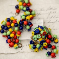 Vintage Miriam Haskell Glass Bead Bracelet Brooch Set Estate Jewelry