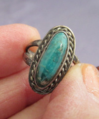 VINTAGE OLD PAWN STERLING KC KATHERINE CHIQUITO OVAL TURQUOISE RING SIZE 6