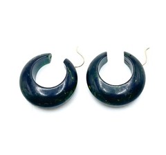 Bakelite Creamed Spinach Green Chunky Hoop Earrings Unusual Rare Vintage