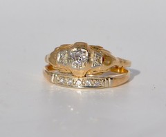 Antique Old 14k Solid Gold Natural Mine Cut Diamond Ring Band – Wedding Set 7.25
